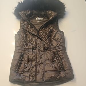 Michael Kors Glossy Gunmetal Quilted Vest